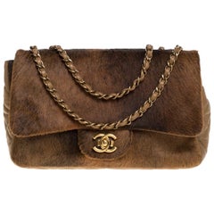 Chanel Brown Quilted Leather and Calfhair Single Flap Bag