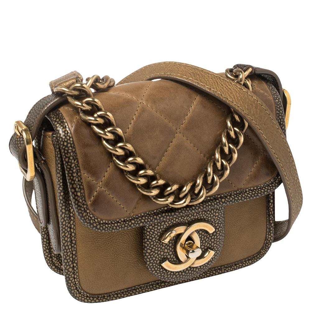 Women's Chanel Brown Quilted Leather and Caviar Leather Paris Bombay  Mini Bag