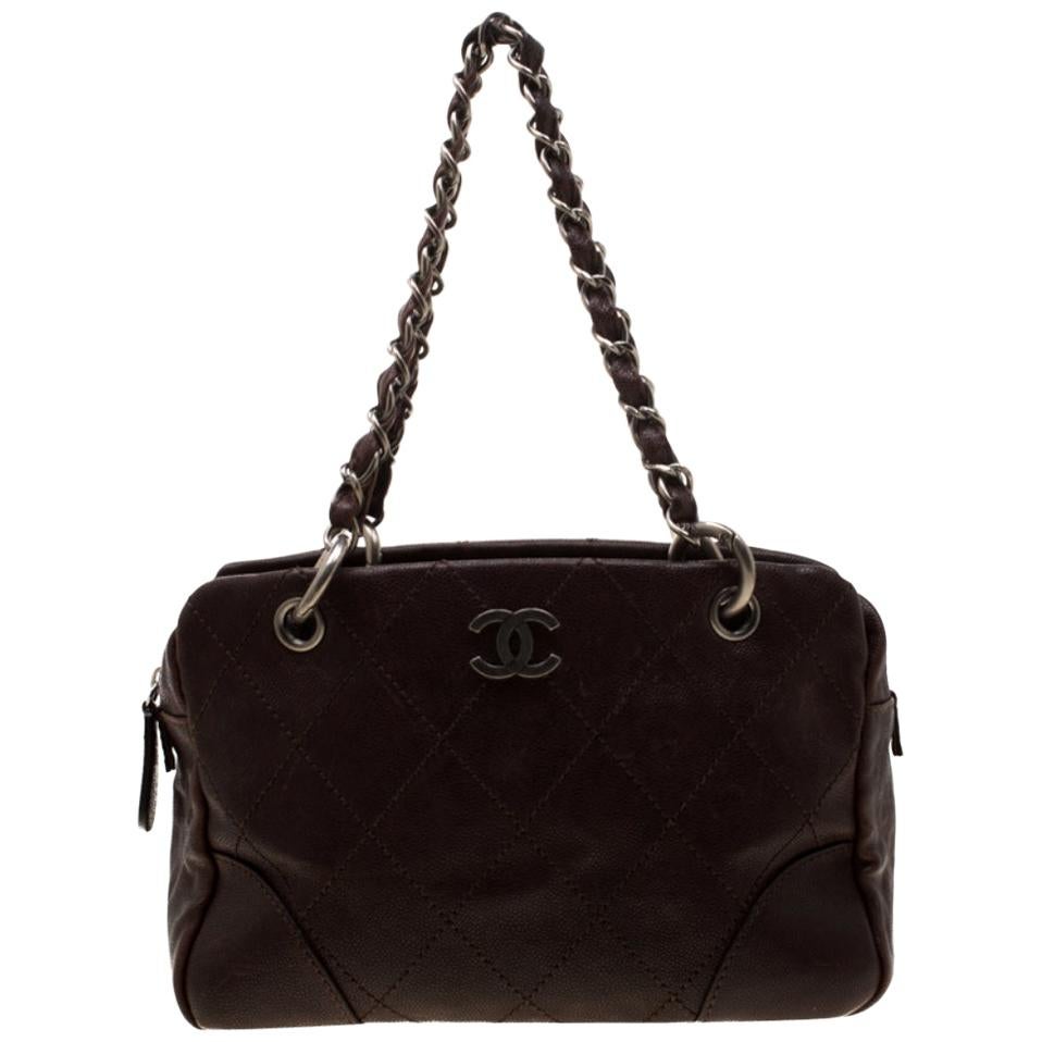 Chanel Brown Quilted Leather Chain Shoulder Bag