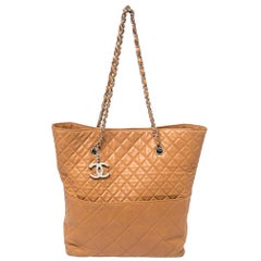 Chanel Brown Quilted Leather In The Business North South Tote