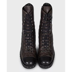 Chanel Brown Quilted Leather Lace-Up Boots - Size 8/38