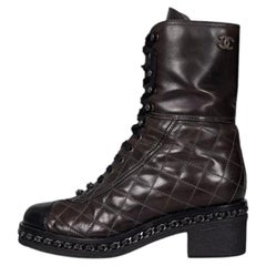 Chanel Brown Quilted Leather Lace-Up Boots - Size 8/38