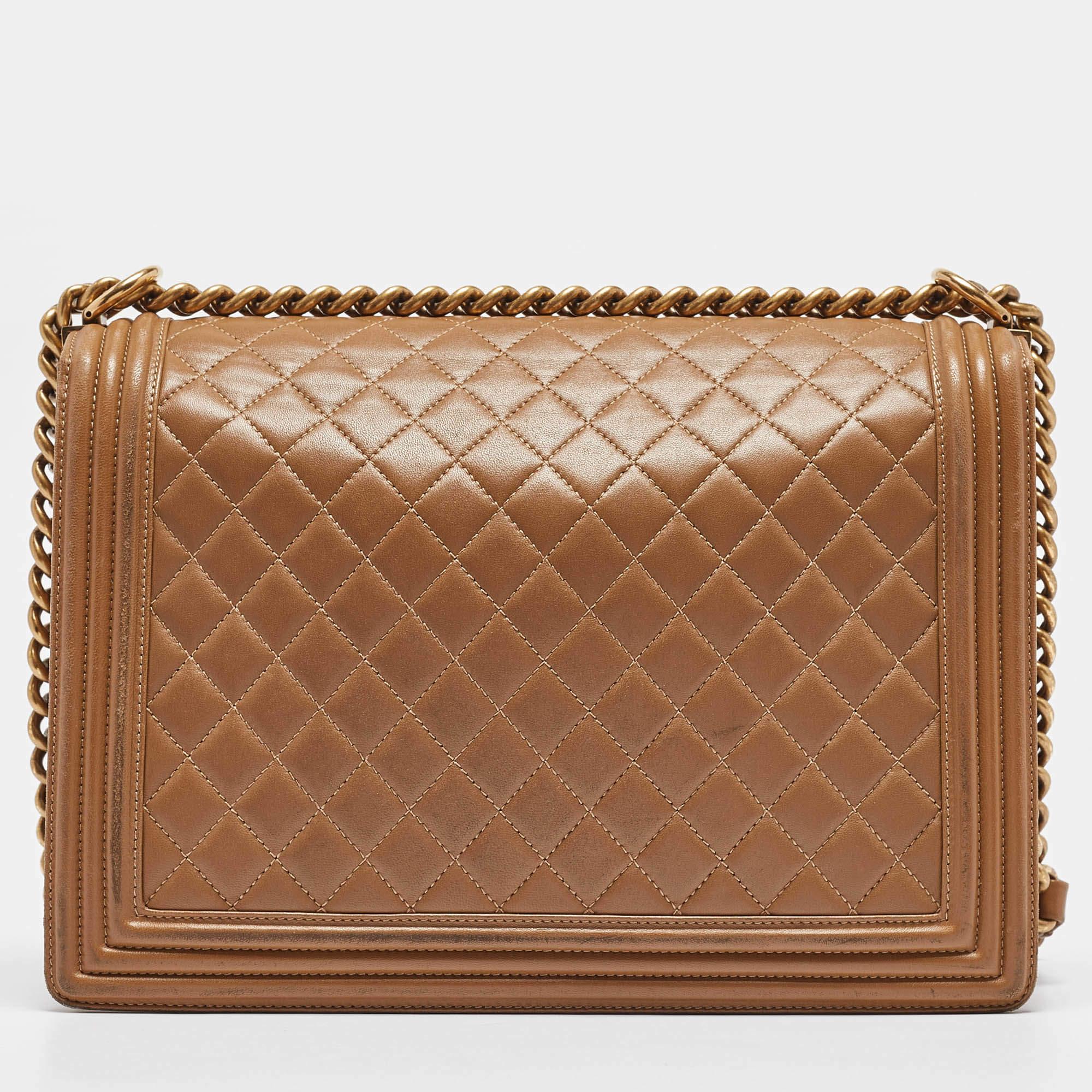 Women's Chanel Brown Quilted Leather Large Boy Flap Bag