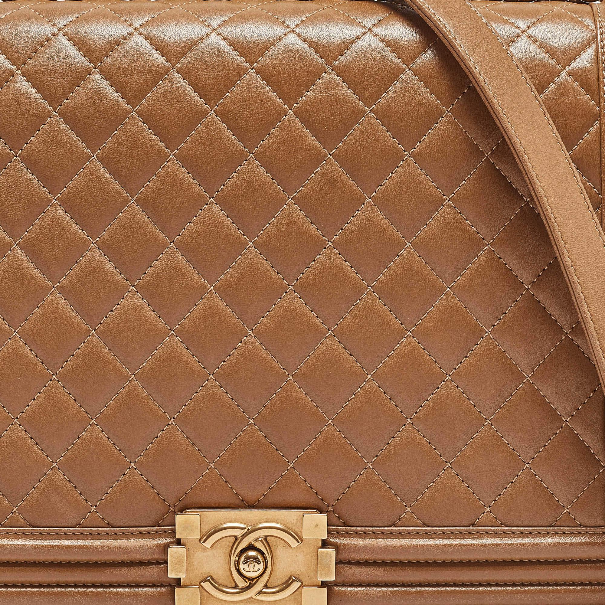 Chanel Brown Quilted Leather Large Boy Flap Bag 1