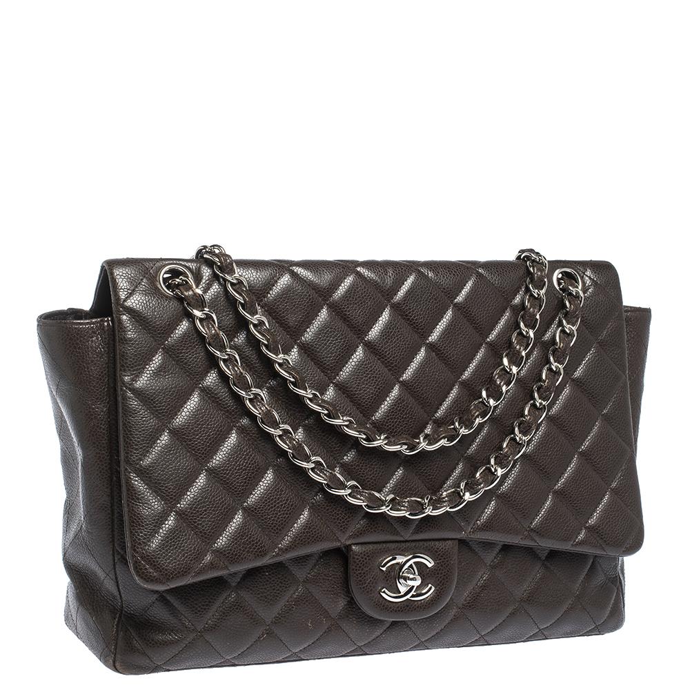 Black Chanel Brown Quilted Leather Maxi Classic Single Flap Bag