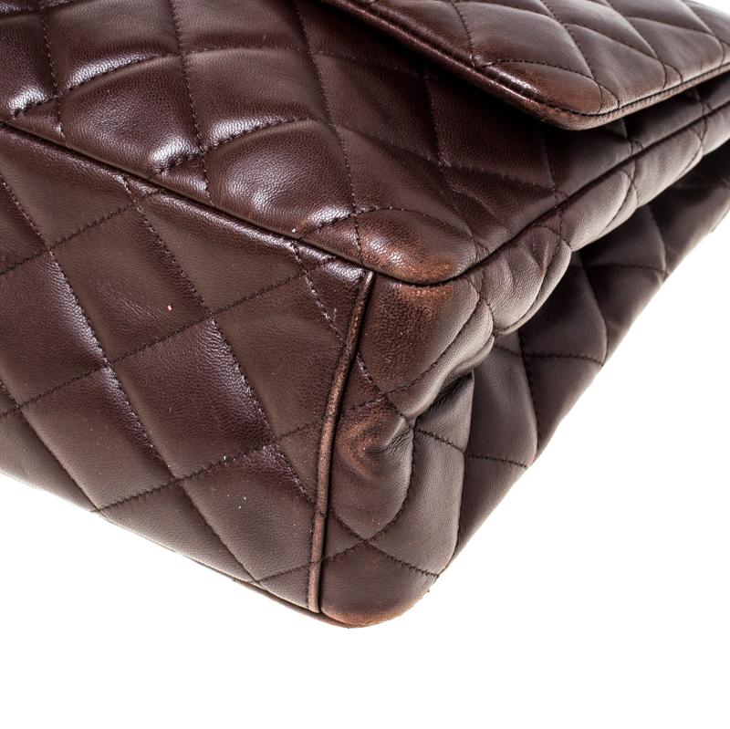 Chanel Brown Quilted Leather Maxi Classic Single Flap Bag 2