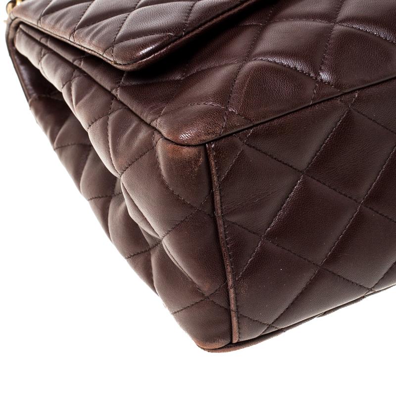 Chanel Brown Quilted Leather Maxi Classic Single Flap Bag 3