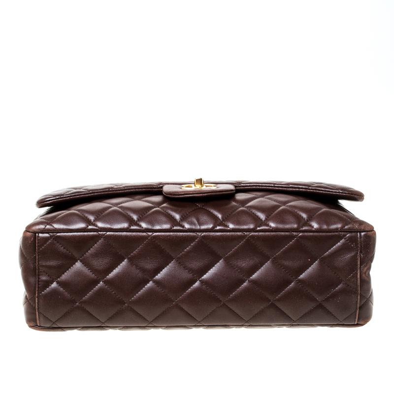 Chanel Brown Quilted Leather Maxi Classic Single Flap Bag 4