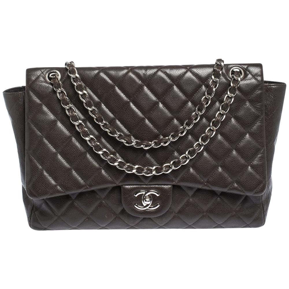 Chanel Brown Quilted Leather Maxi Classic Single Flap Bag