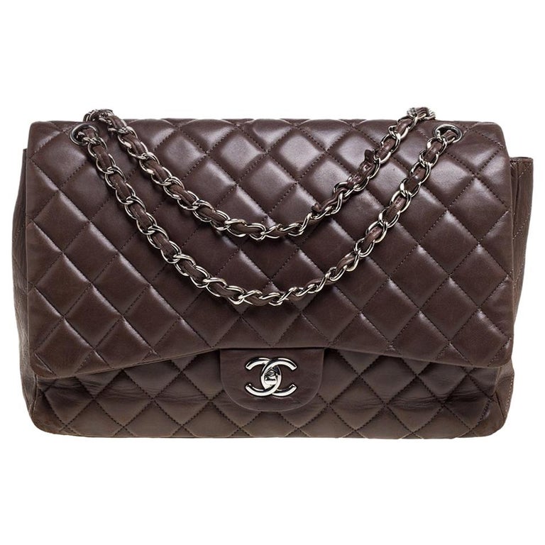 Chanel Brown Quilted Leather Maxi Classic Single Flap Bag at 1stDibs