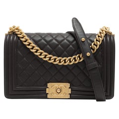 Chanel Brown Quilted Leather Medium Boy Bag