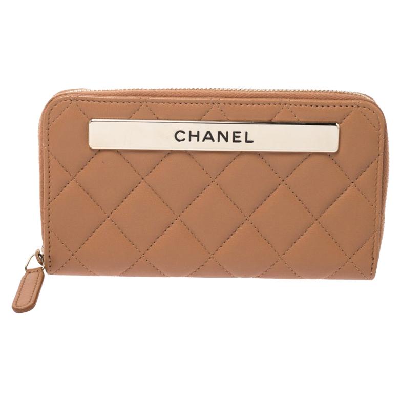 Chanel Brown Quilted Leather Trendy Zip Around Wallet