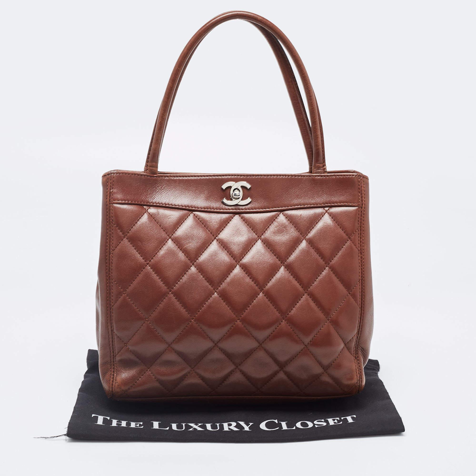 Chanel Brown Quilted Leather Vintage CC Turnlock Tote 15