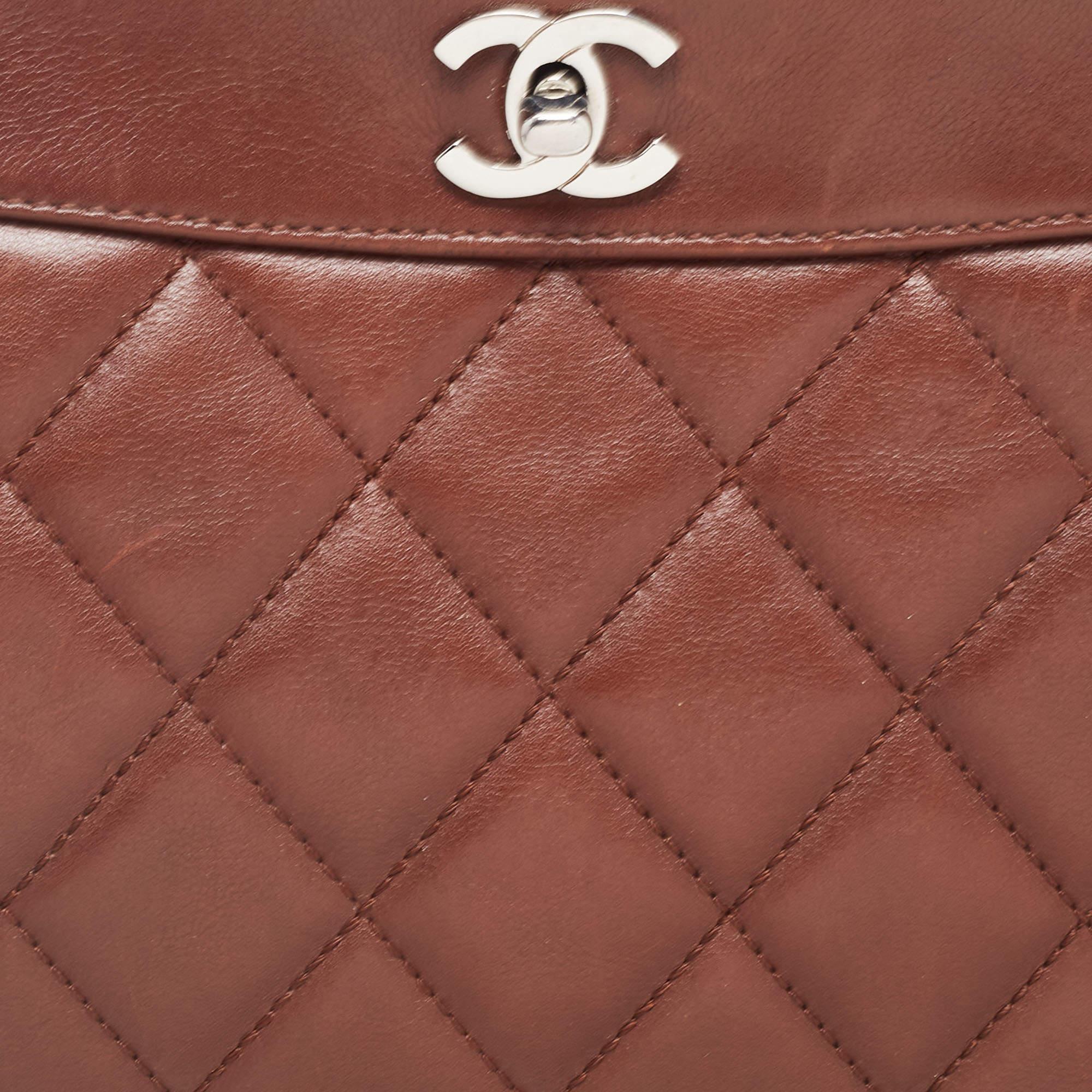 Chanel Brown Quilted Leather Vintage CC Turnlock Tote 3