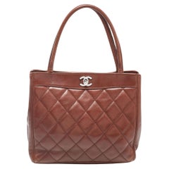 Chanel Brown Quilted Leather Vintage CC Turnlock Tote