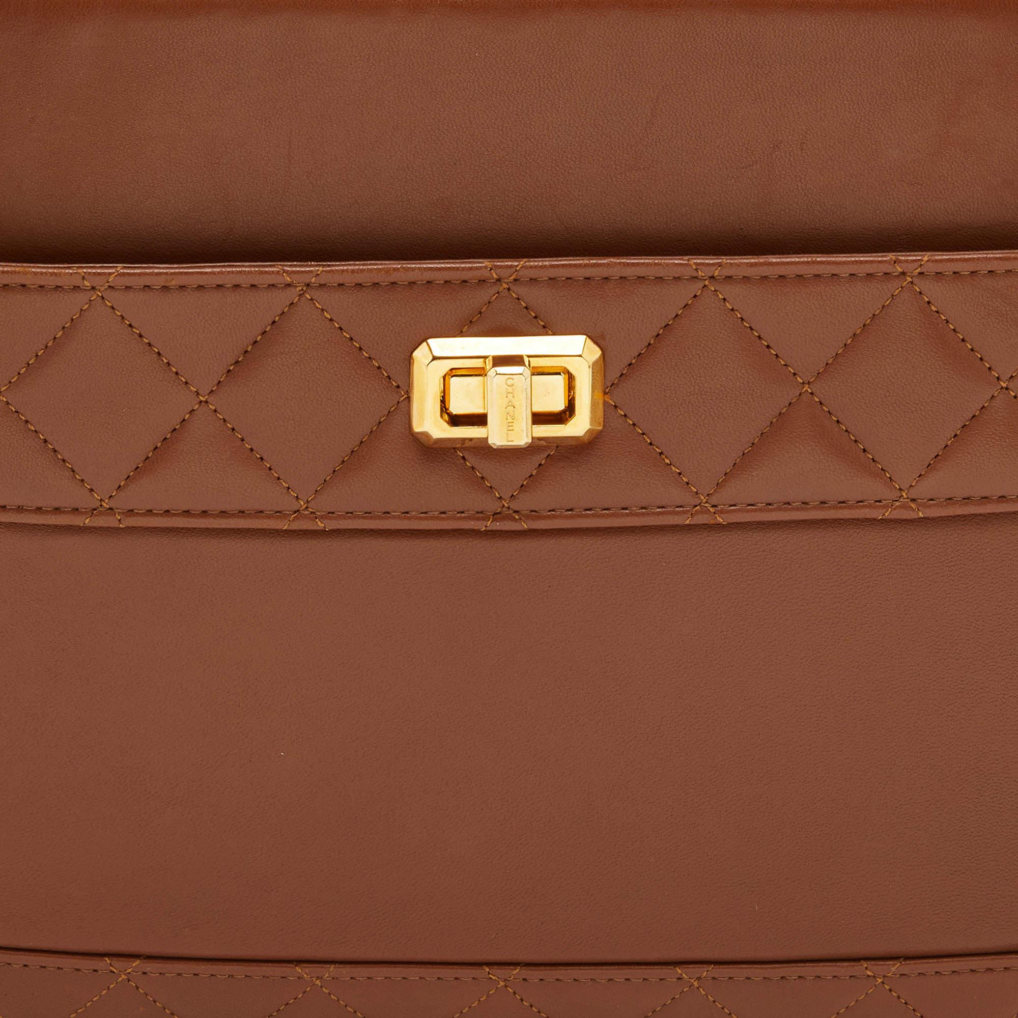 Chanel Brown Quilted Leather Vintage Chain Tote For Sale 3