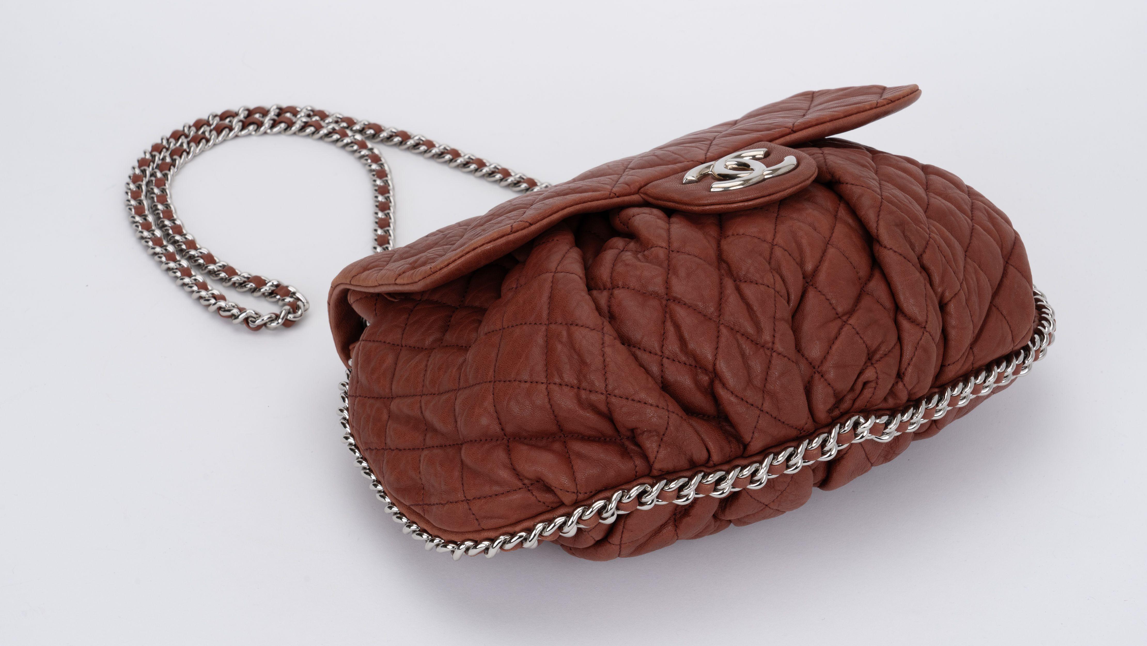 Chanel Brown Quilted Medium Chain Around For Sale 1