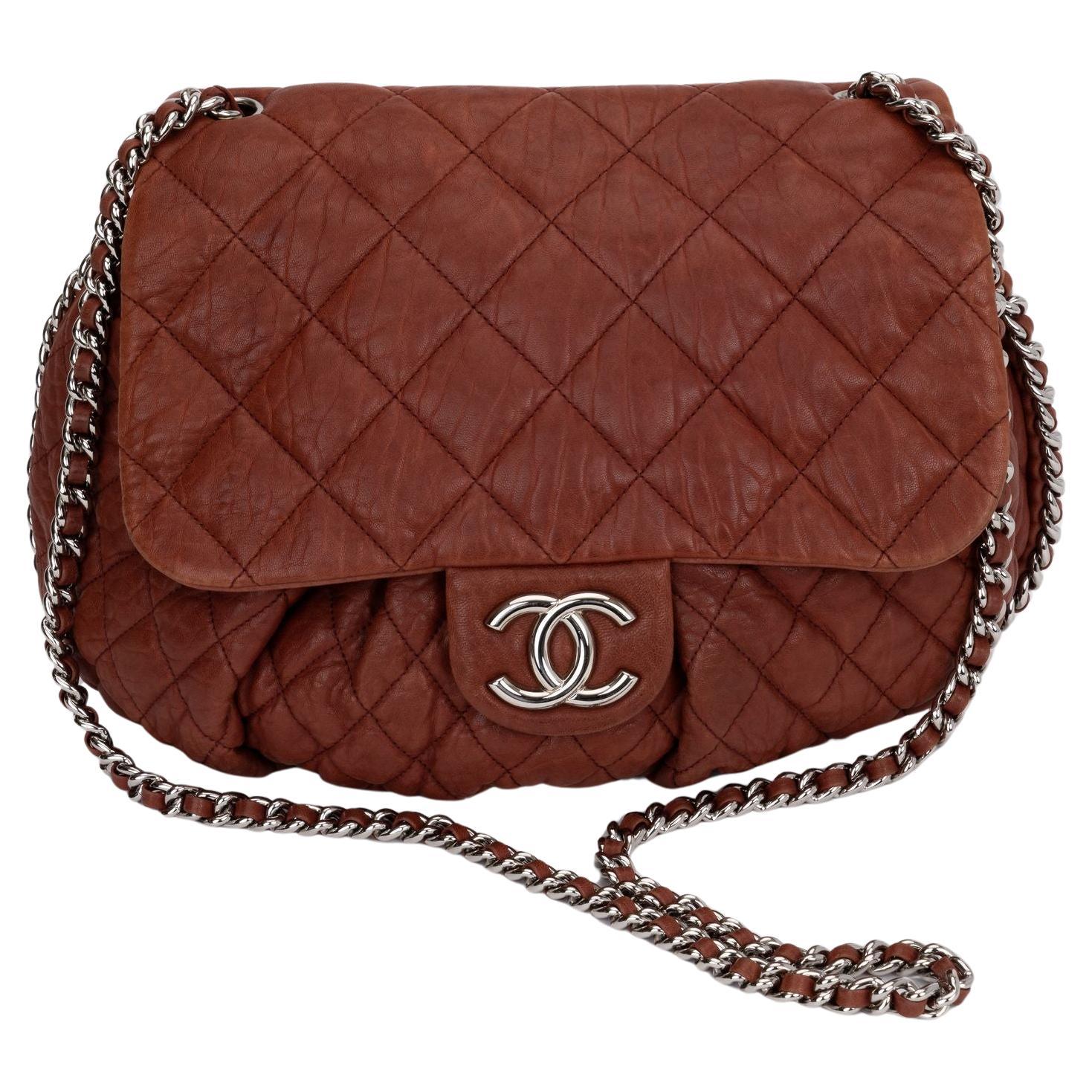 Chanel Brown Quilted Medium Chain Around For Sale