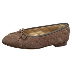 Chanel Brown Quilted Nubuck Leather CC Bow Ballet Flats Size 38