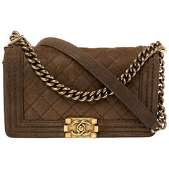 Chanel Brown Quilted Nubuck Leather Medium Boy Shoulder Bag