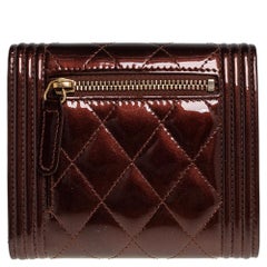 Chanel Brown Quilted Patent Leather Boy Wallet