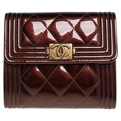 Chanel Brown Quilted Patent Leather Boy Wallet