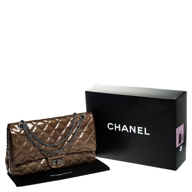 Chanel Brown Quilted Patent Leather Reissue 2.55 Classic 227 Flap Bag 8