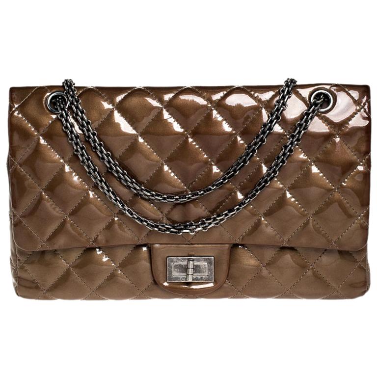Chanel Brown Quilted Patent Leather Reissue 2.55 Classic 227 Flap Bag at  1stDibs | chanel reissue brown, chanel brown bag, chanel 2.55 brown