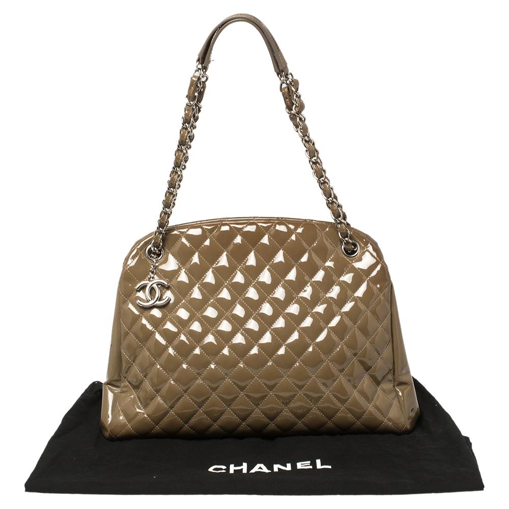 Chanel Brown Quilted Patent Medium Just Mademoiselle Bowling Bag 7