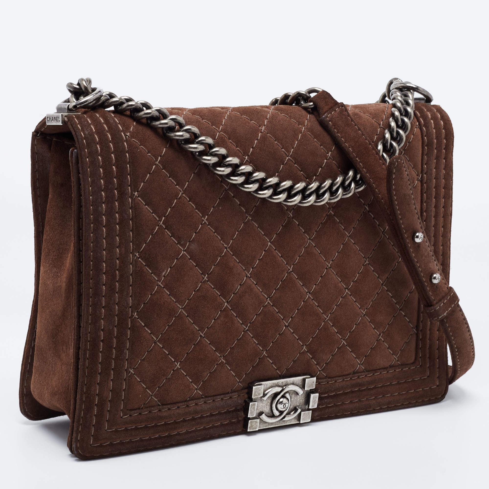 Women's Chanel Brown Quilted Suede Large Boy Bag