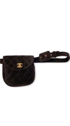 Chanel Brown Quilted Velvet Gold CC Turn-Lock Belt Bag