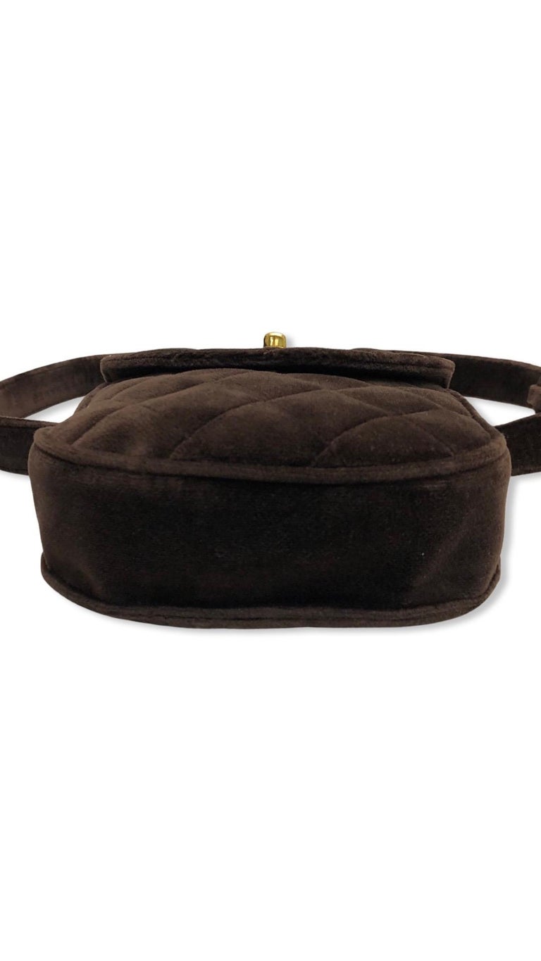 Chanel Brown Quilted Velvet Gold CC Turn-Lock Belt Bag  For Sale 2