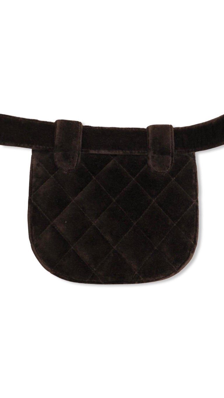 Chanel Brown Quilted Velvet Gold CC Turn-Lock Belt Bag  For Sale 4