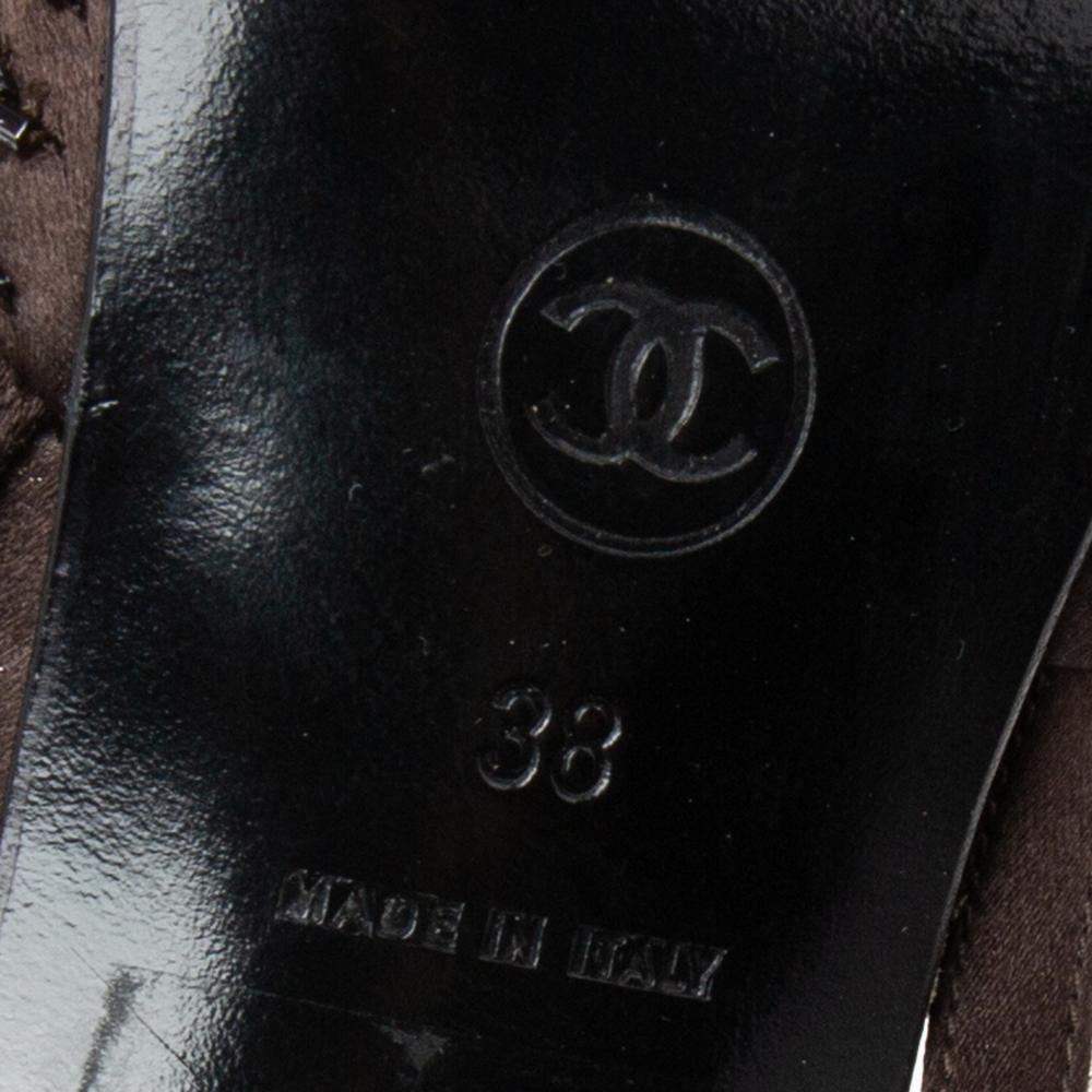 Chanel Brown Satin Slingback Sandals Size 38 1