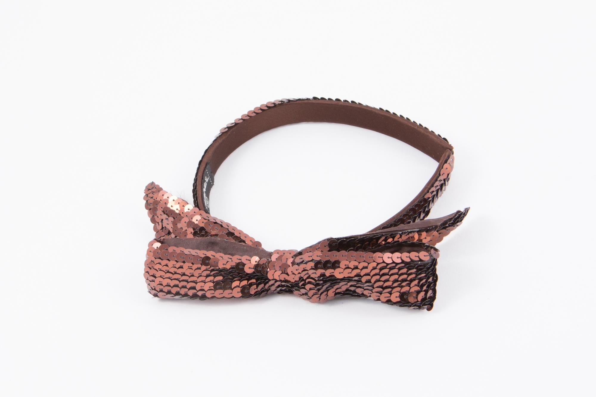 Black Chanel Brown Sequence Embellished Headband 