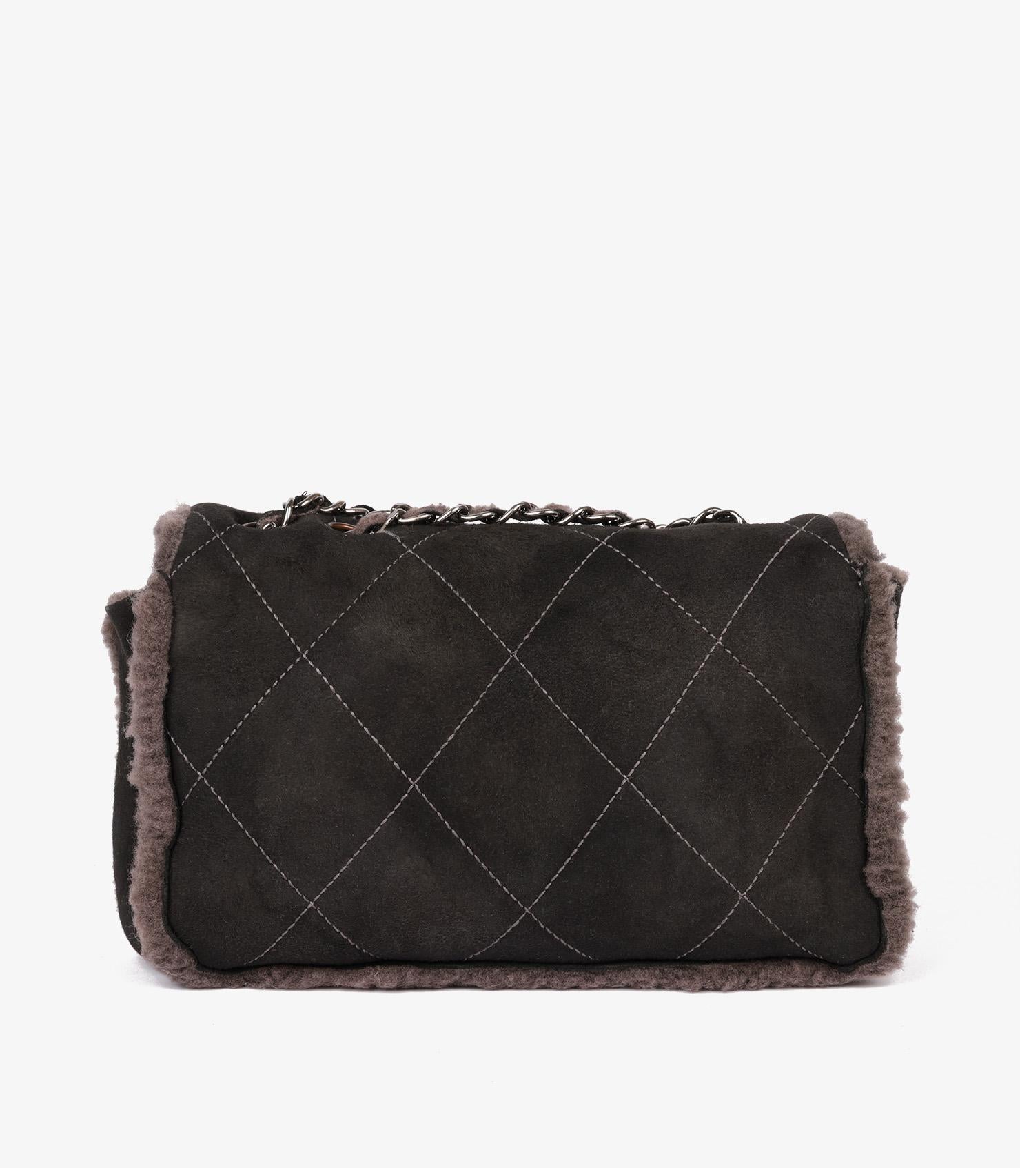 Chanel Brown Shearling Quilted Stitch Classic Single Flap Bag For Sale 2
