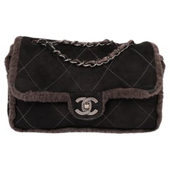 Chanel Brown Shearling Quilted Stitch Classic Single Flap Bag