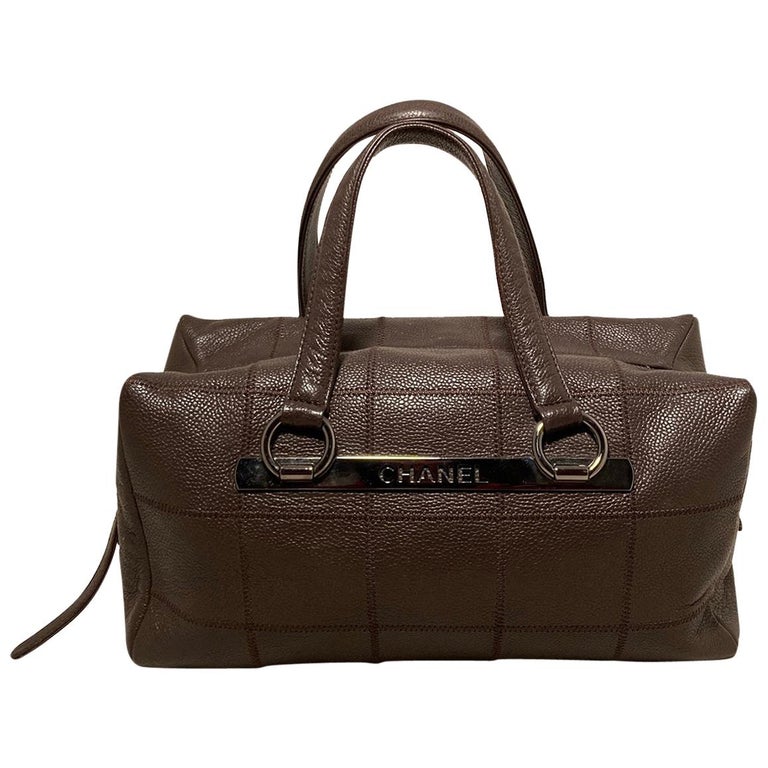 Chanel Brown Square Stitch Bowler Bag For Sale at 1stDibs  brown square  purse, nelcha earrings, how to tell if fossil bag is real