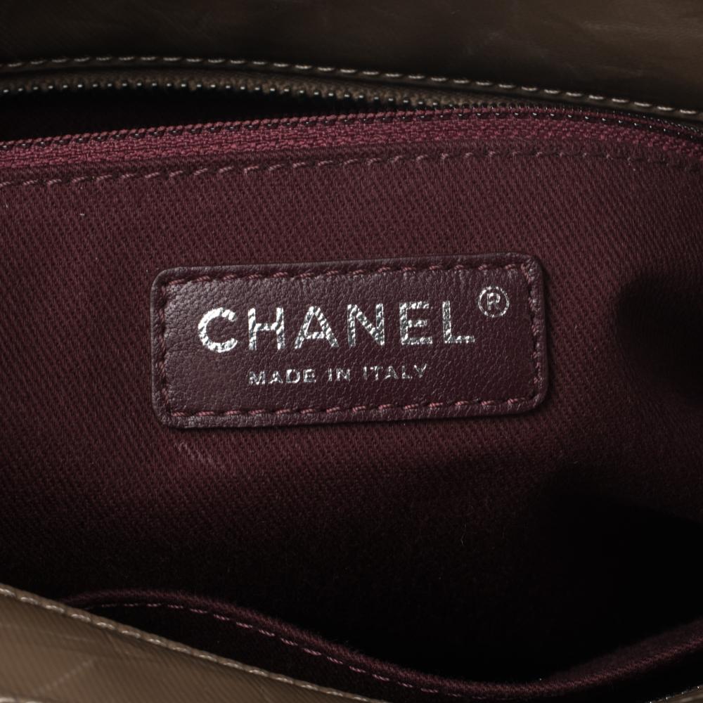 Chanel Brown Striated Quilted Coated Canvas and Leather Rue Cambon Tote 6