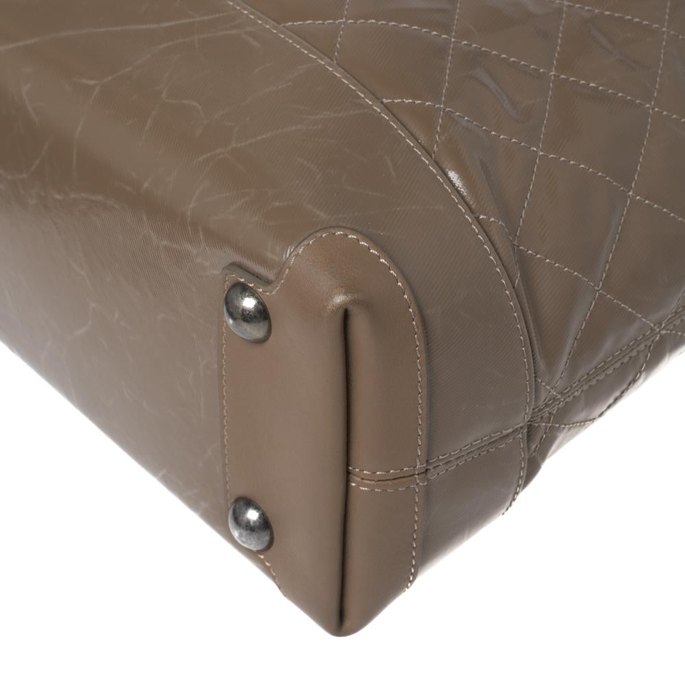 Chanel Brown Striated Quilted Coated Canvas and Leather Rue Cambon Tote 3