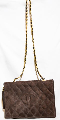 Chanel Brown Suede 1990's Side Fringe Tassel Flap Bag