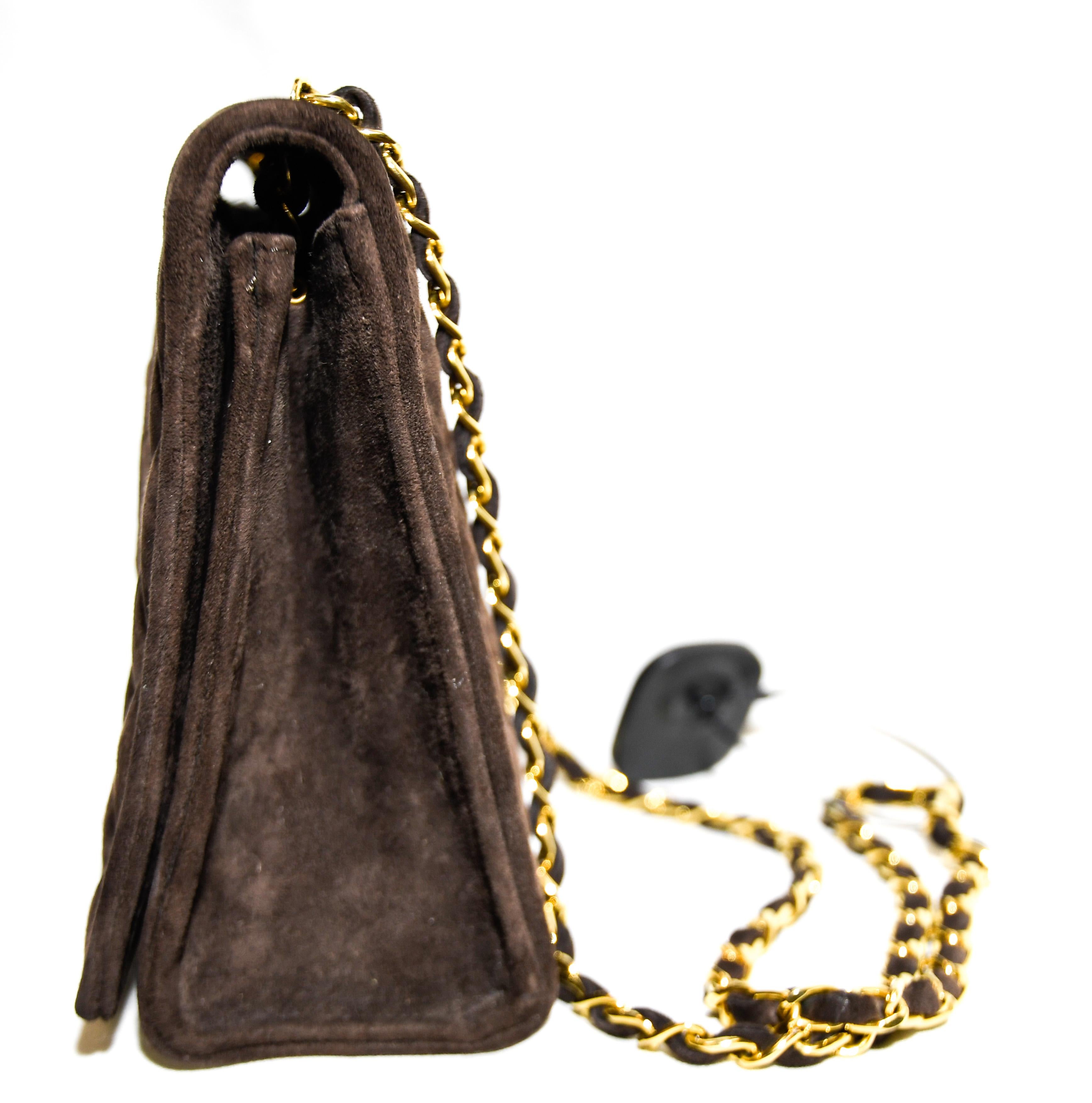 Black Chanel Brown Suede 1990's Side Fringe Tassel Flap Bag