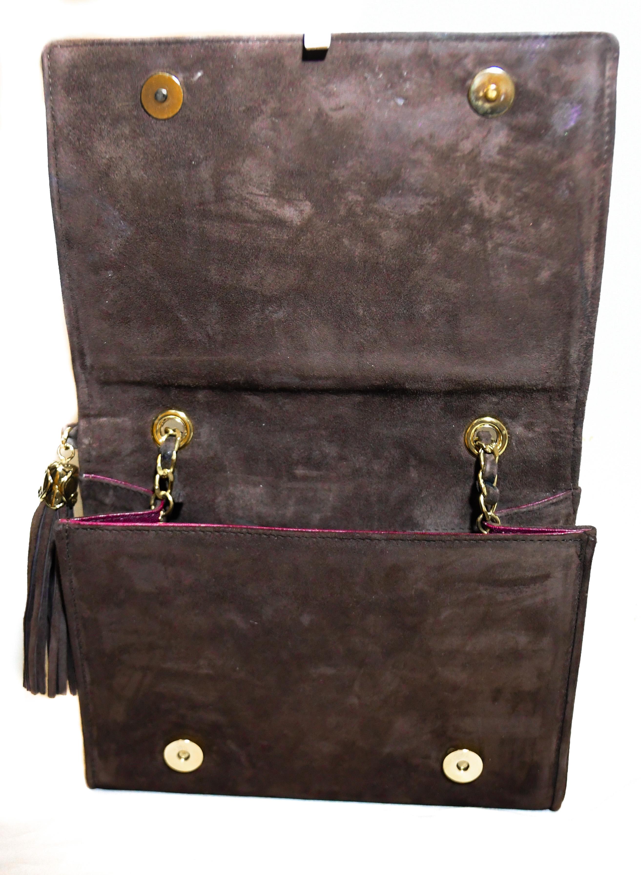Chanel Brown Suede 1990's Side Fringe Tassel Flap Bag 1