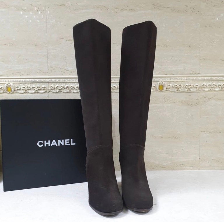 Women's Chanel Brown Suede CC Logo Boots For Sale