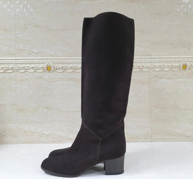 Chanel Brown Suede CC Logo Boots For Sale at 1stDibs