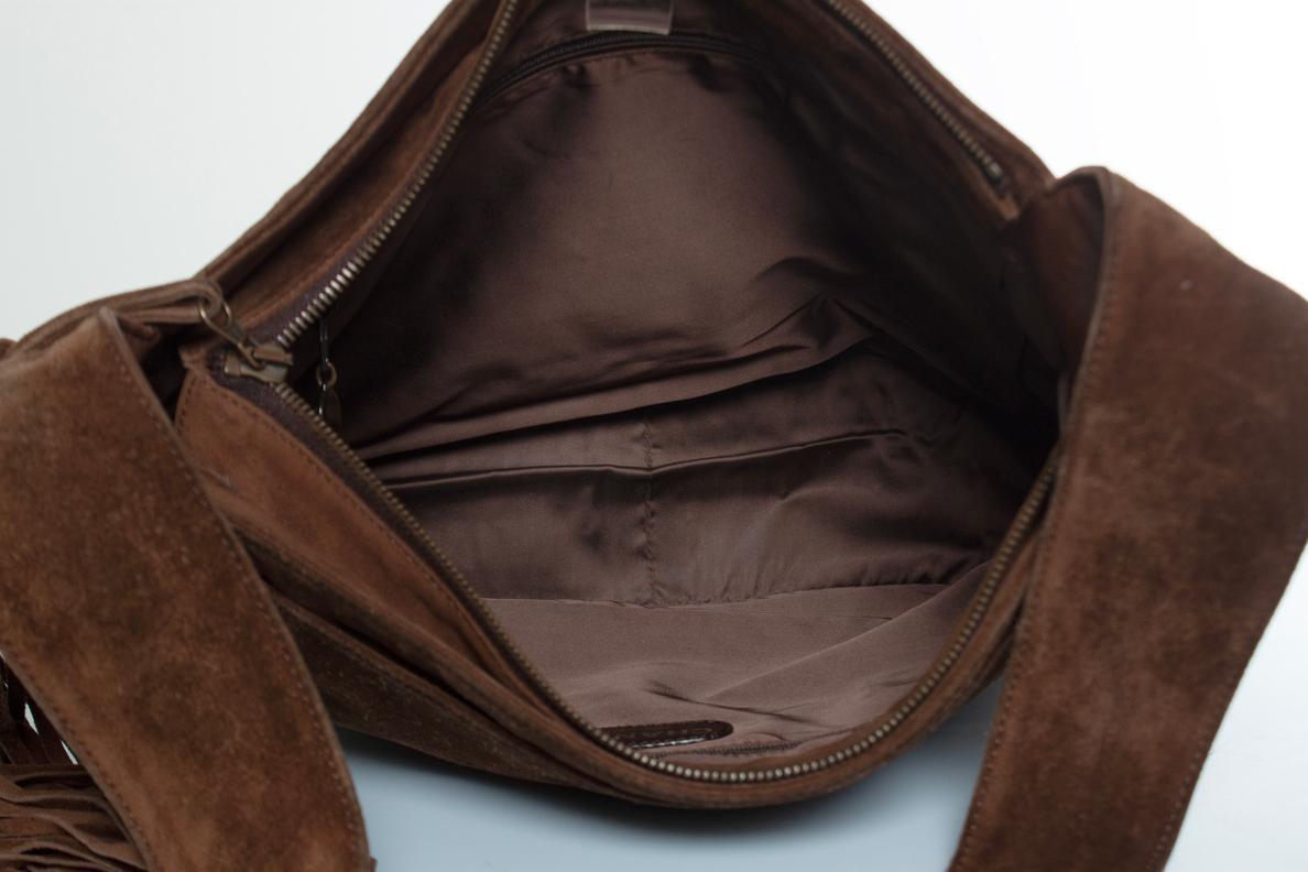 Chanel, Brown suede CC logo tote bag with tassel For Sale 5