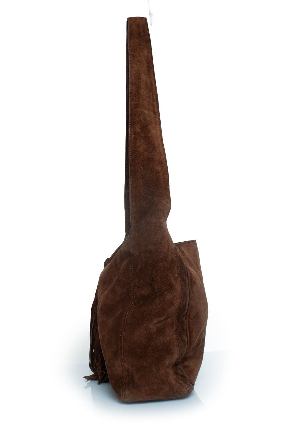 Chanel, Brown suede CC logo tote bag with tassel For Sale 2