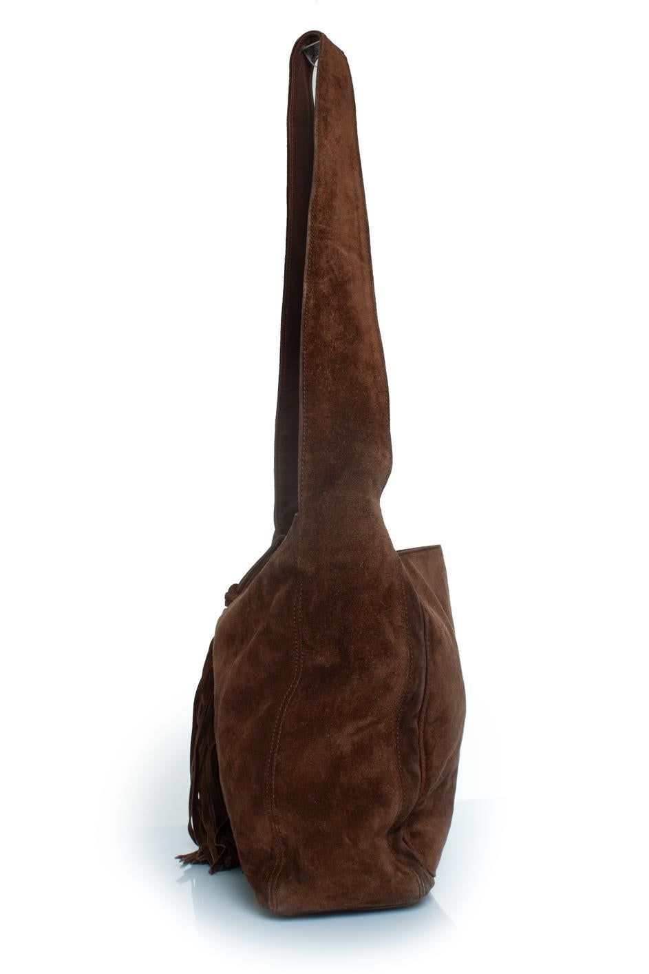 Chanel, Brown suede CC logo tote bag with tassel For Sale 3