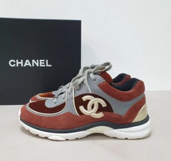 Chanel Brown Suede Leather CC Logo Sneakers