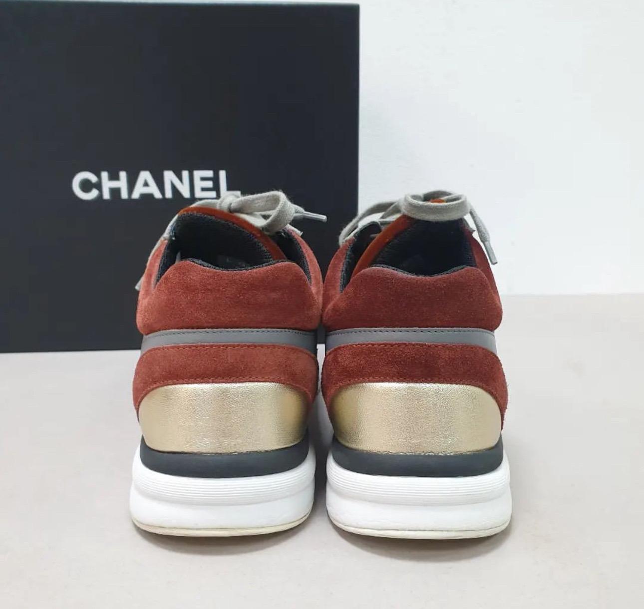 Women's Chanel Brown Suede Leather CC Logo Sneakers